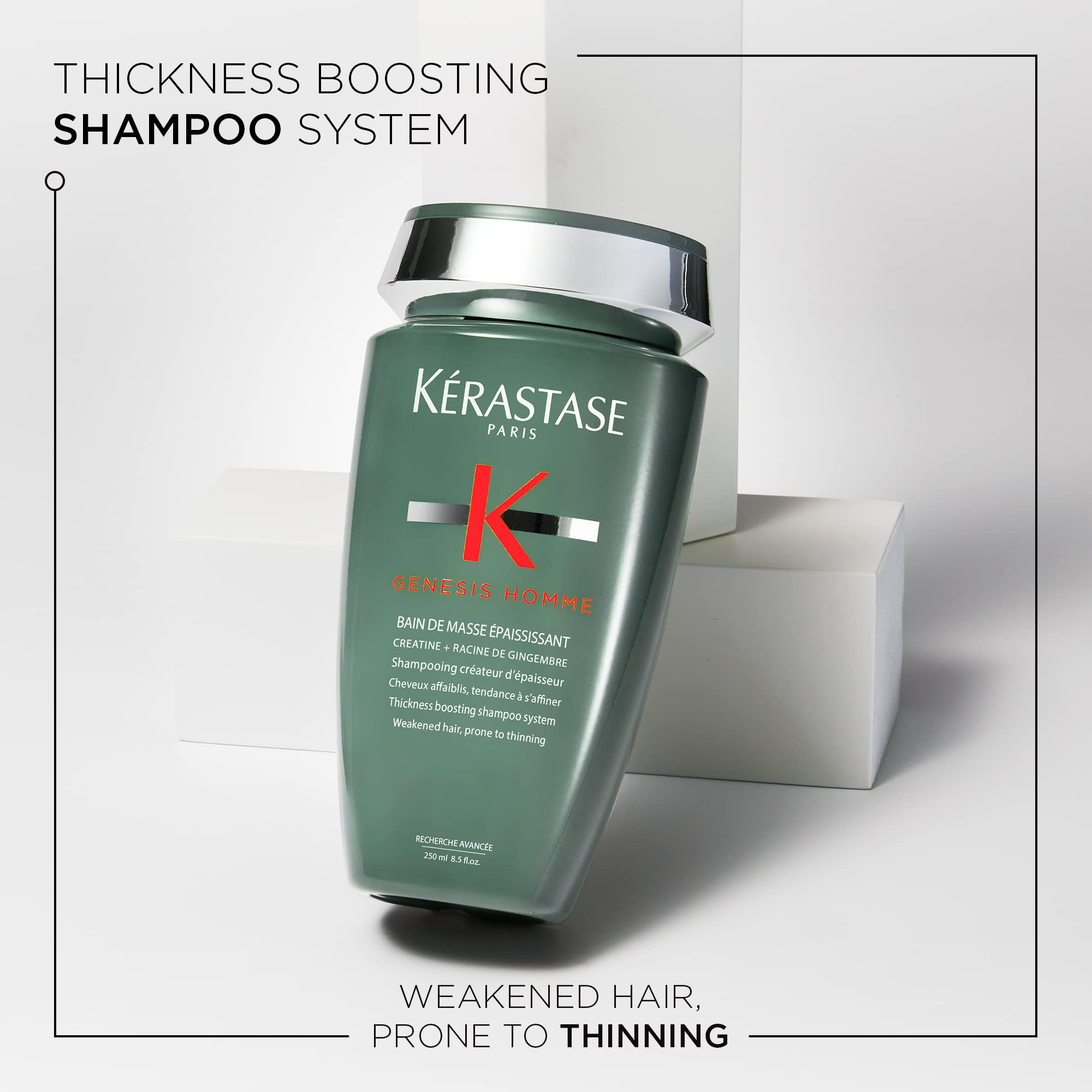 KÉRASTASE Men's Genesis Homme Bain De Masse Shampoo, Thickening & Strengthening Shampoo, Cleanses Hair & Scalp for Weakened Hair| 8.5 Fl Oz